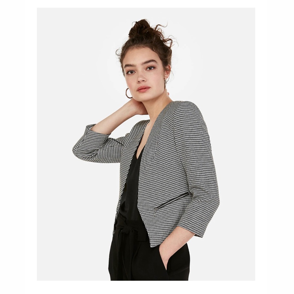 EXPRESS HOUNDSTOOTH ZIP POCKET CUTAWAY BLAZER size 14